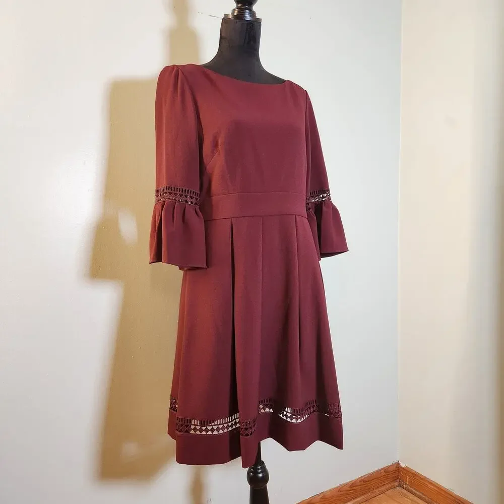 ELIZA J NWT Bell Sleeve Lace Inset Fit & Flare Dress, Size 12 - Picture 8 of 15